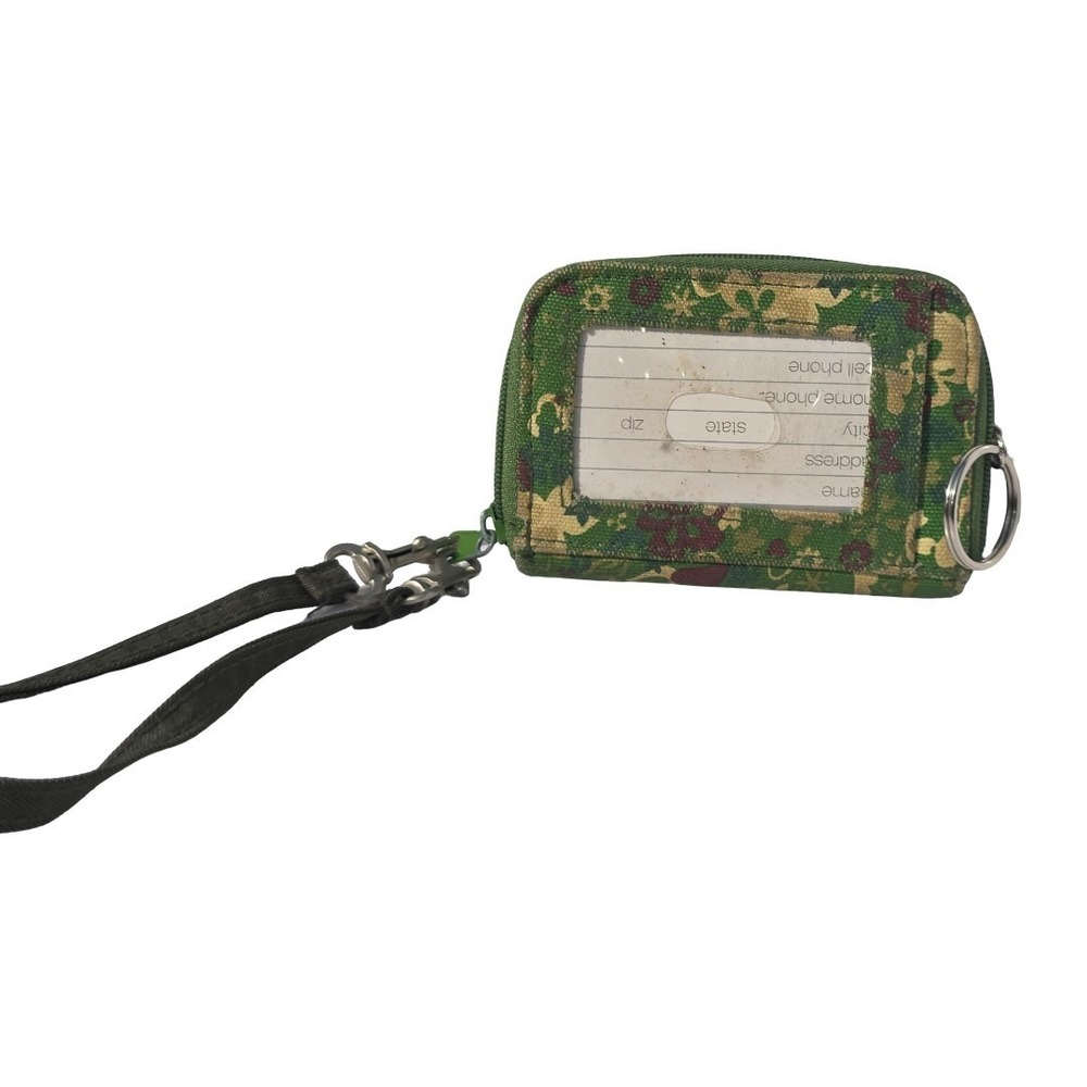 Green Floral Wristlet Coin Purse Card ID Holder Zip Key Ring Wallet Small Cute - Picture 4 of 11